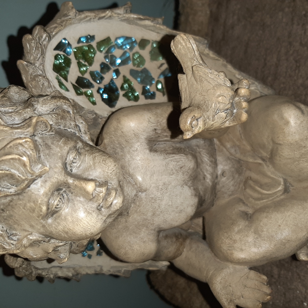 Cherubic Stone Art Sculpture with Bird